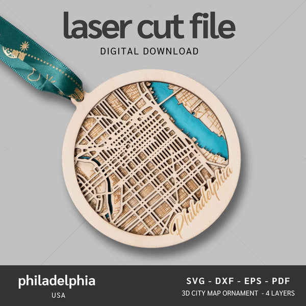 Philadelphia, Pennsylvania USA City Map Ornaments Files - 4 Layers - Svg/Ai/Dxf/Pdf