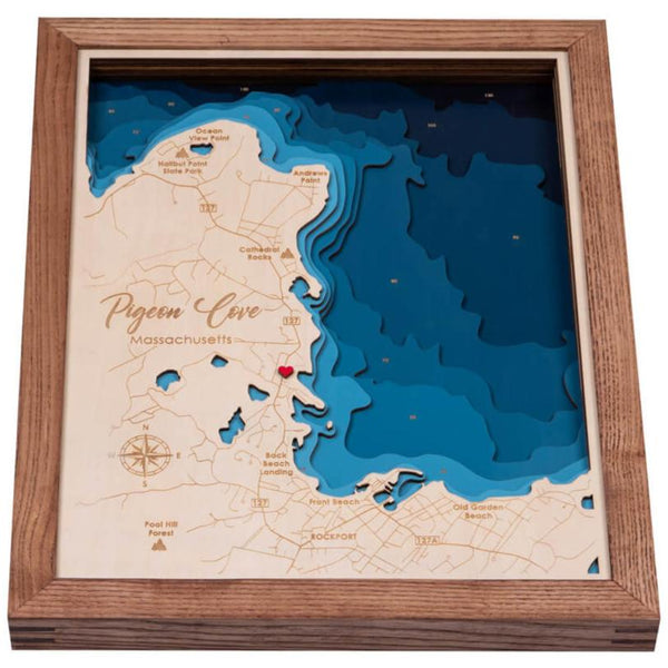 Pigeon Cove, MA 3D Wooden Map – Dark Blue – 9 Layers