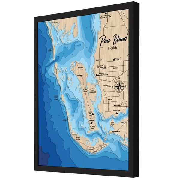 Pine Island Map, Florida - Personalized 3D Wooden Map - Depth Map Wall Art - Nautical Decor for Lake House