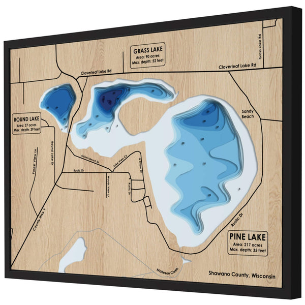 Pine Lake 3D Wooden Map - Blue – 9 Layers