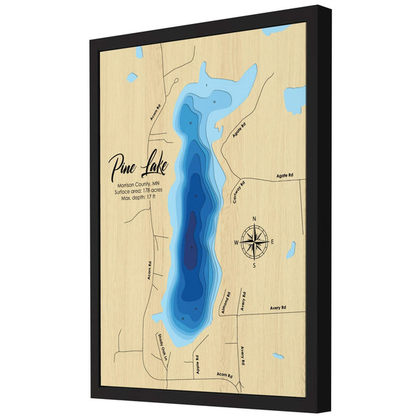 Pine Lake Map, Minnesota - Personalized 3D Wooden Map - Depth Map Wall Art - Nautical Decor for Lake House