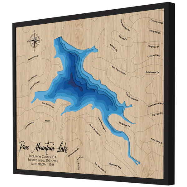 Pine Mountain Lake 3D Wooden Map - Blue – 7 Layers