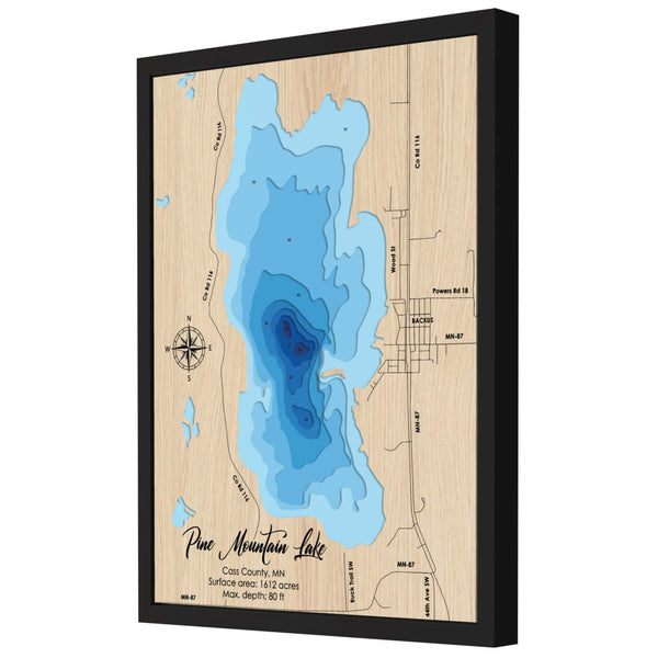 Pine Mountain Lake Map, Minnesota - Personalized 3D Wooden Map - Depth Map Wall Art - Nautical Decor for Lake House