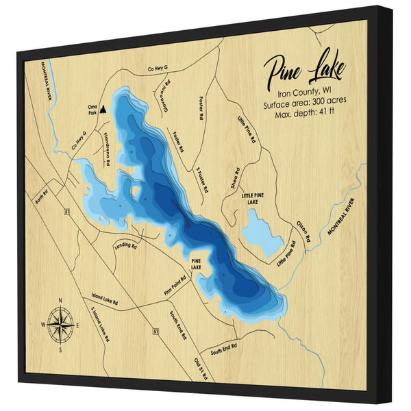 Pine Lake Map, Iron County, Wisconsin - Personalized 3D Wood Map - Depth Map Wall Art - Gifts for Lake House