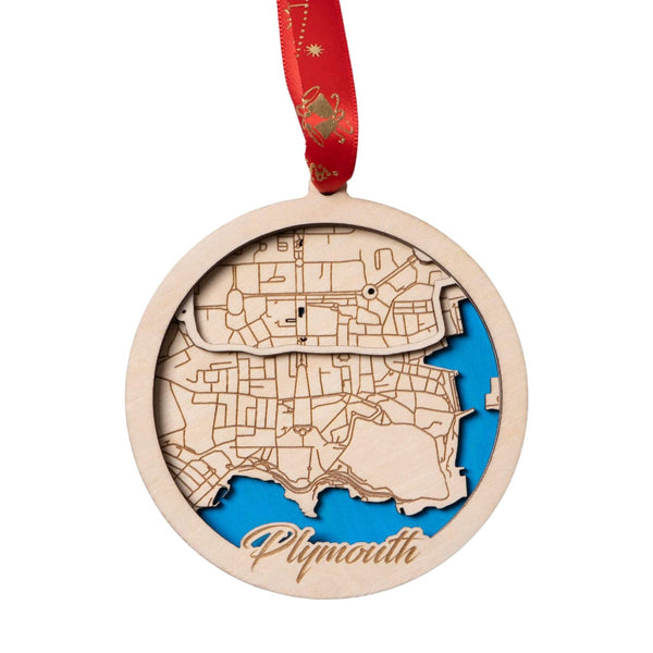 Plymouth, UK 3D Wooden City Map Ornament – 4.5’’x4’’ - Blue