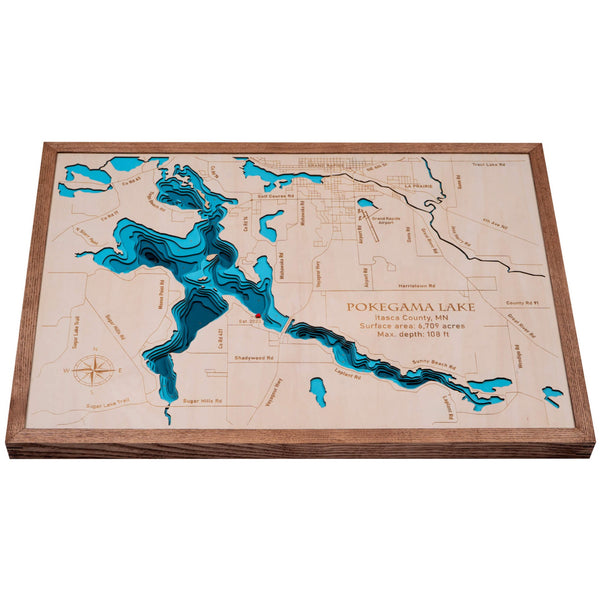 Pokegama Lake 3D Wooden Map - Teal - 9 Layers