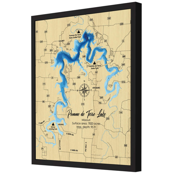 Pomme De Terre Lake Map, Missouri - Personalized Wood Map - Depth Map Wall Art - Nautical Decor for Lake House