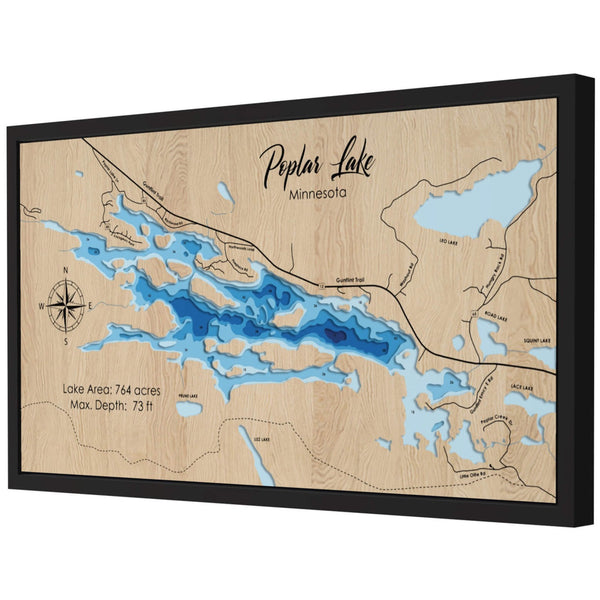 Poplar Lake 3D Wooden Map - Blue – 6 Layers