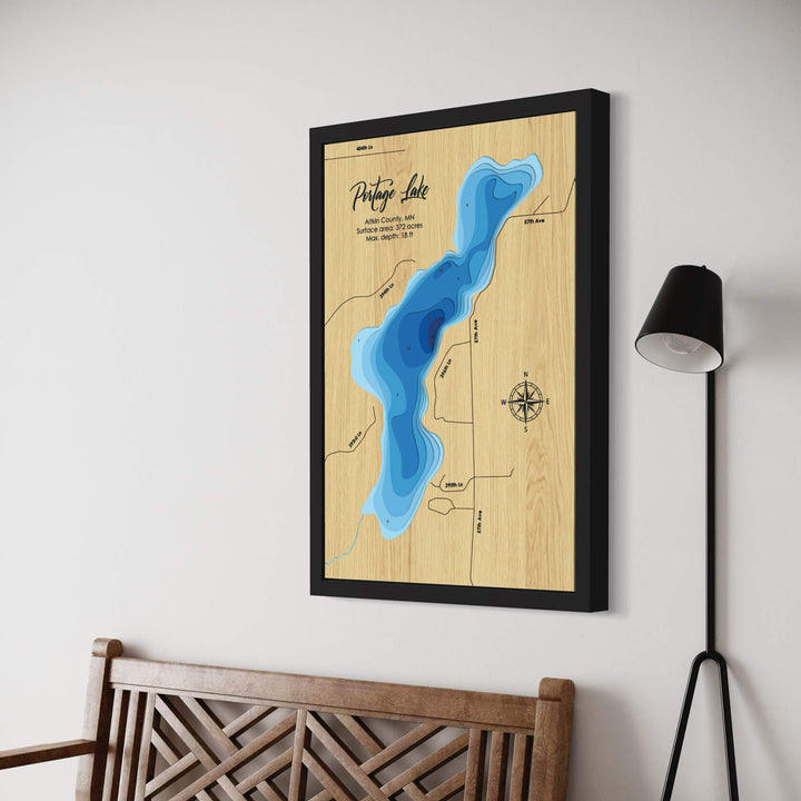 Explore the depths of the Portage lake with our 3D Wooden Nautical Map, handcrafted with precision and care by Moc Tho
