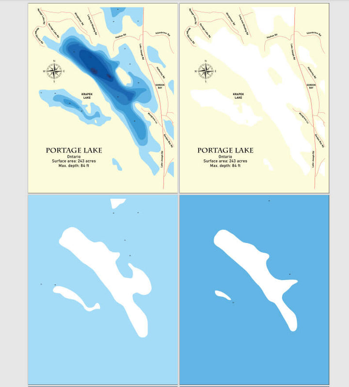 Multi-layer design for depth effect of lake, coastal, give Laser cut map files 3D topography representation of Portage Lake