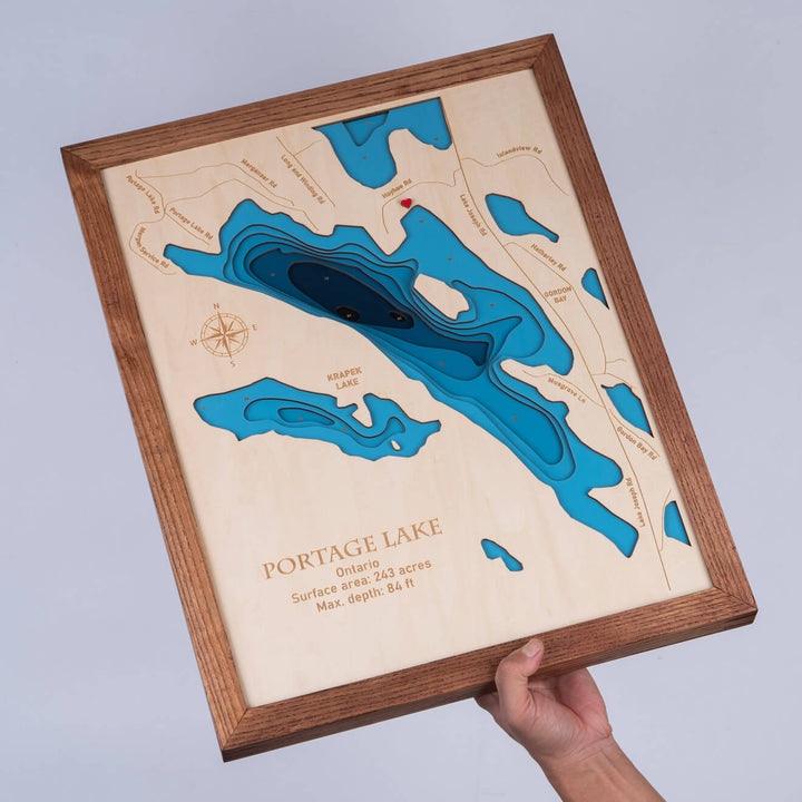 Explore the depths of the Portage Lake with our 3D Wooden Nautical Map, handcrafted with precision and care by Moc Tho