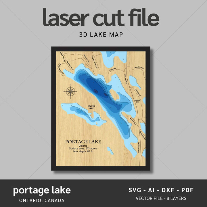 Intricate Portage Lake 3D Laser Cut Map Files with personalization options, presented by Moc Tho