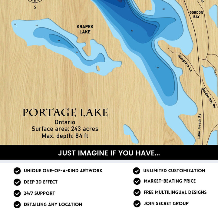 Details of Portage Lake 3D Depth Map FIles, unique wall art, deep effect, unlimited customization