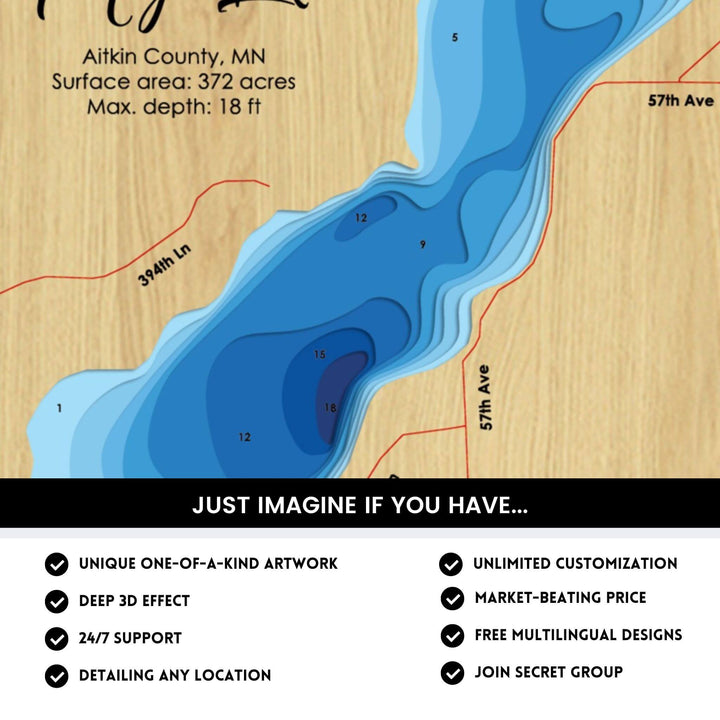 Details of Portage lake 3D Depth Map FIles, unique wall art, deep effect, unlimited customization