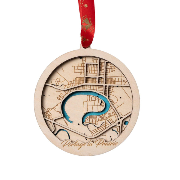 Portage La Prairie, Canada 3D Wooden City Map Ornament – 4.5’’x4’’ - Blue