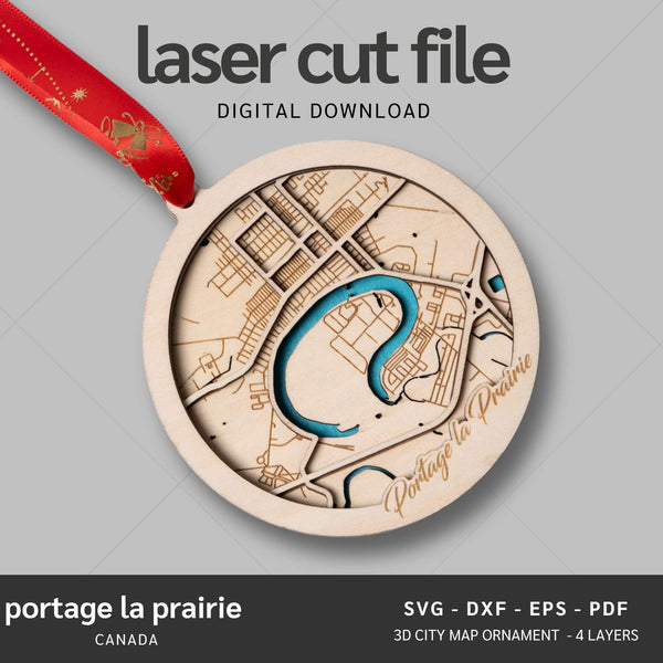 Portage La Prairie, Canada City Map Ornaments Files - 4 Layers - Svg/Ai/Dxf/Pdf