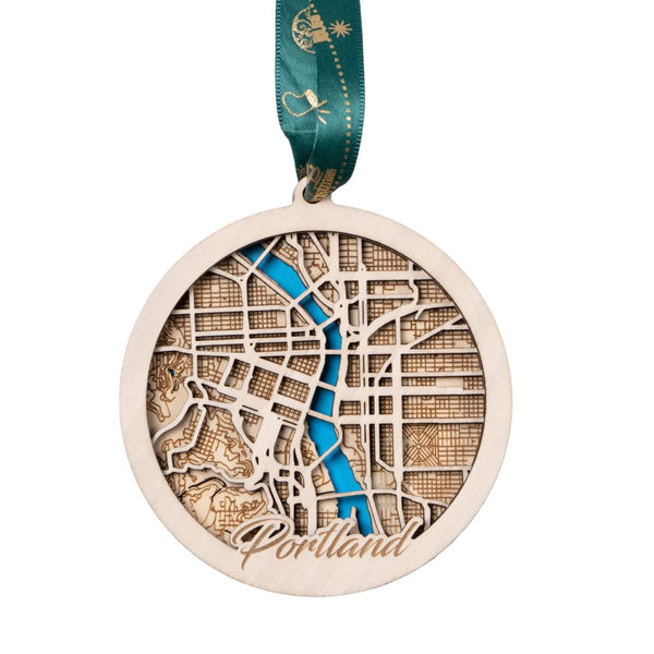 Portland, Maine USA 3D Wooden City Map Ornament – 4.5’’x4’’ - Blue