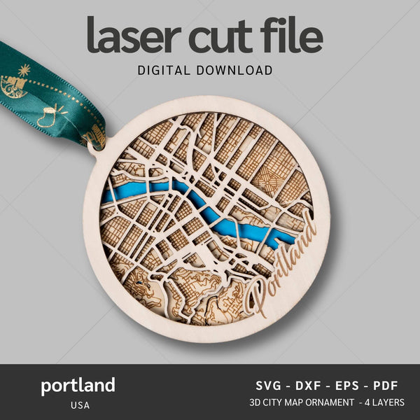 Portland, Maine USA City Map Ornaments Files - 4 Layers - Svg/Ai/Dxf/Pdf