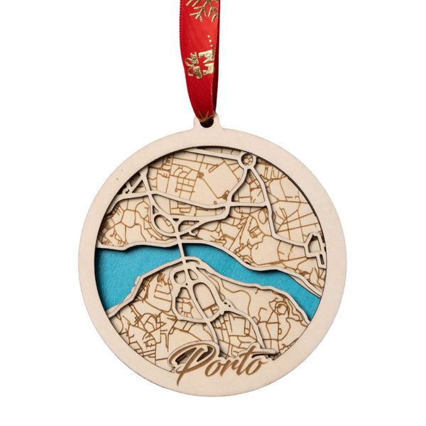 Porto, Portugal 3D Wooden City Map Ornament – 4.5’’x4’’ - Blue