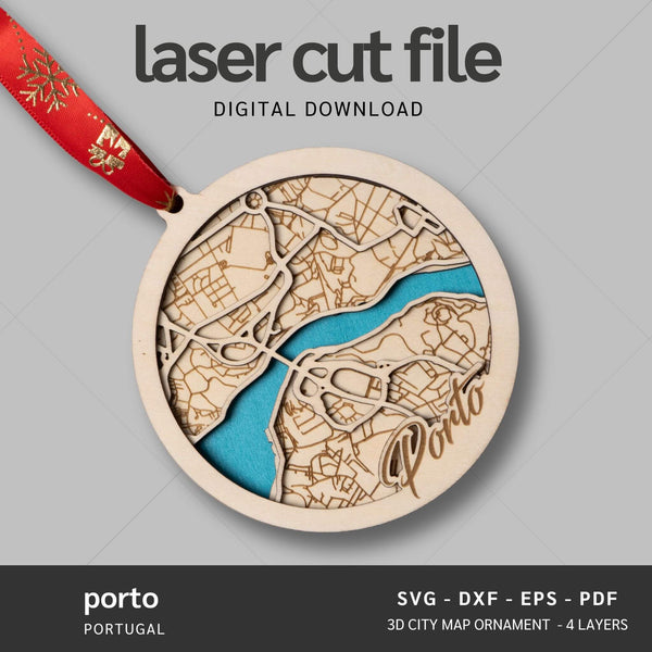 Porto, Portugal City Map Ornaments Files - 4 Layers - Svg/Ai/Dxf/Pdf