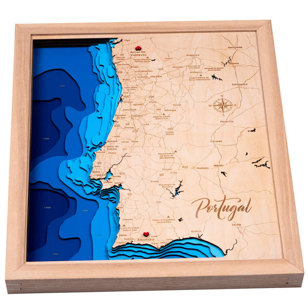 Portugal 3D Wooden Map – Blue – 9 Layers