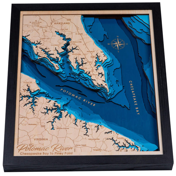 Potomac River 3D Wooden Map - Dark Blue - 10 Layers
