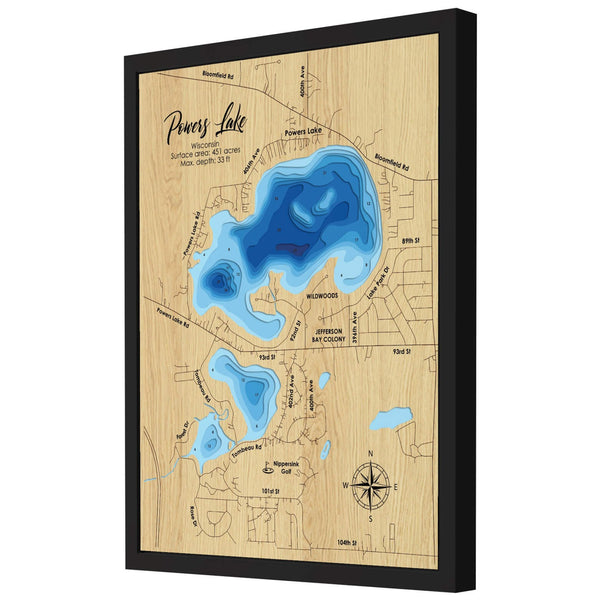 Powers Lake 3D Wooden Map - Blue – 9 Layers