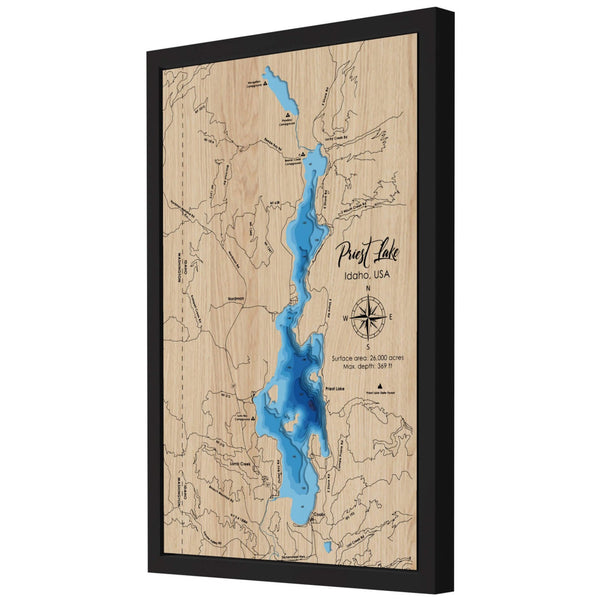 Priest Lake 3D Wooden Map - Blue – 8 Layers