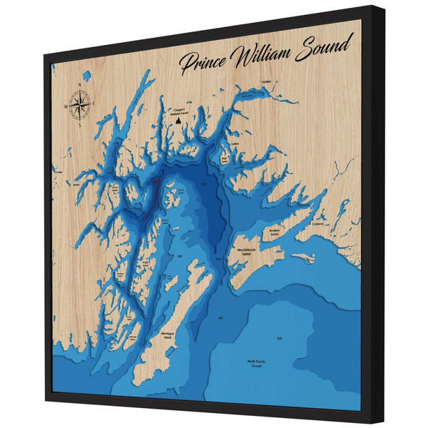 Prince William Sound 3D Wooden Map - Blue – 6 Layers