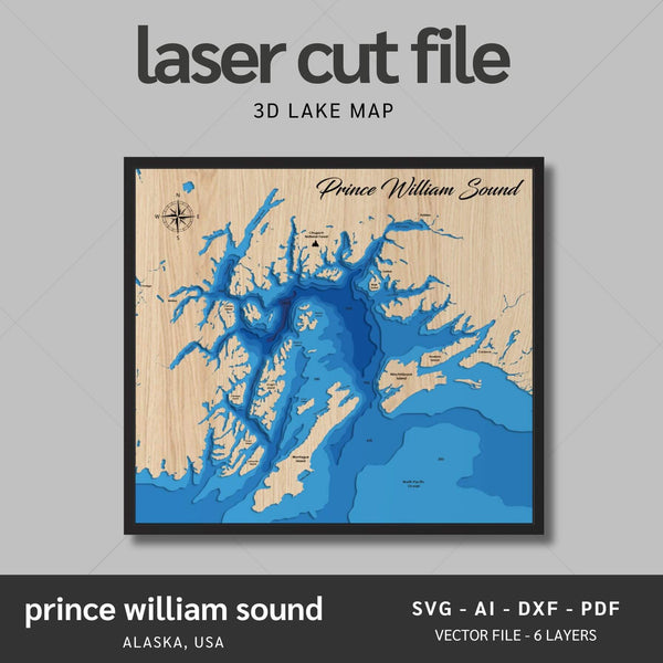 Prince William Sound Laser Map Files - 6 Layers - Svg/Ai/Dxf/Pdf