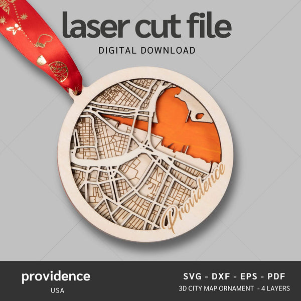 Providence, Rhode Island USA City Map Ornaments Files - 4 Layers - Svg/Ai/Dxf/Pdf