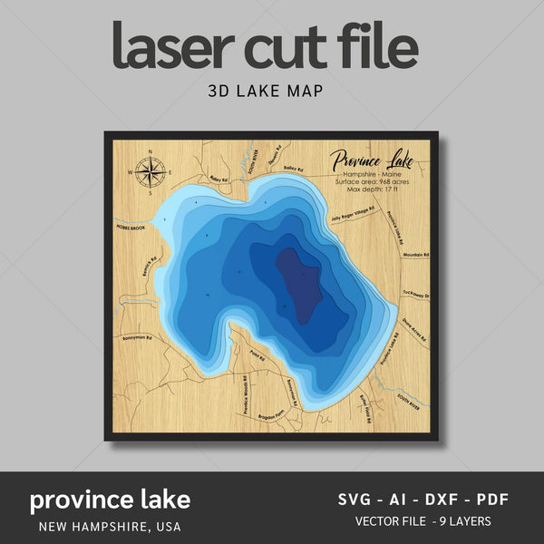 Province Lake, New Hampshire Laser Map Files - 9 Layers - Svg/Ai/Dxf/Pdf