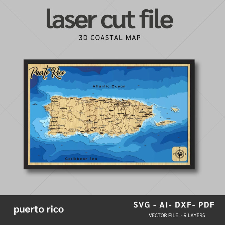 Puerto Rico Cnc Router File Puerto Rico Laser Map Files - 9 Layers - Svg/Ai/Dxf/Pdf – Moc Tho LLC