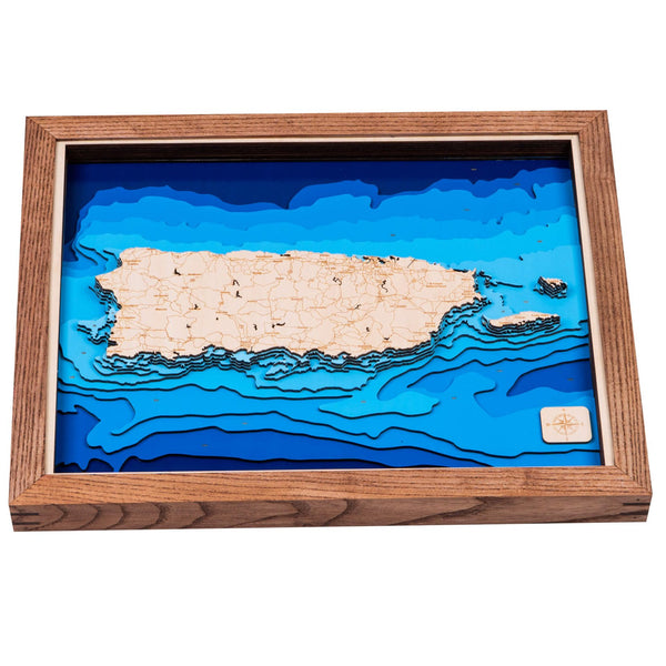 Puerto Rico Map - Personalized 3D Wooden Map - Depth Map Wall Art - Nautical Decor for Lake House