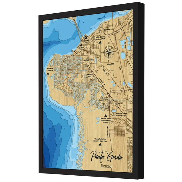 Punta Gorda Map, Florida - Personalized 3D Wooden Map - Depth Map Wall Art - Nautical Decor for Lake House