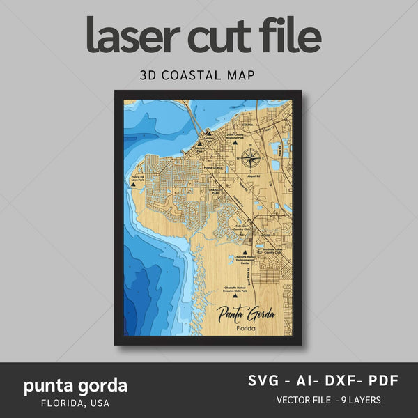Intricate Punta Gorda 3D Laser Cut Map Files with personalization options, presented by Moc Tho