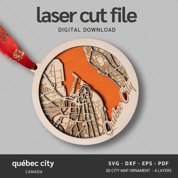 Quebec City, Canada City Map Ornaments Files - 4 Layers - Svg/Ai/Dxf/Pdf