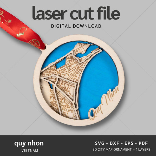 Quy Nhon, Vietnam City Map Ornaments Files - 4 Layers - Svg/Ai/Dxf/Pdf