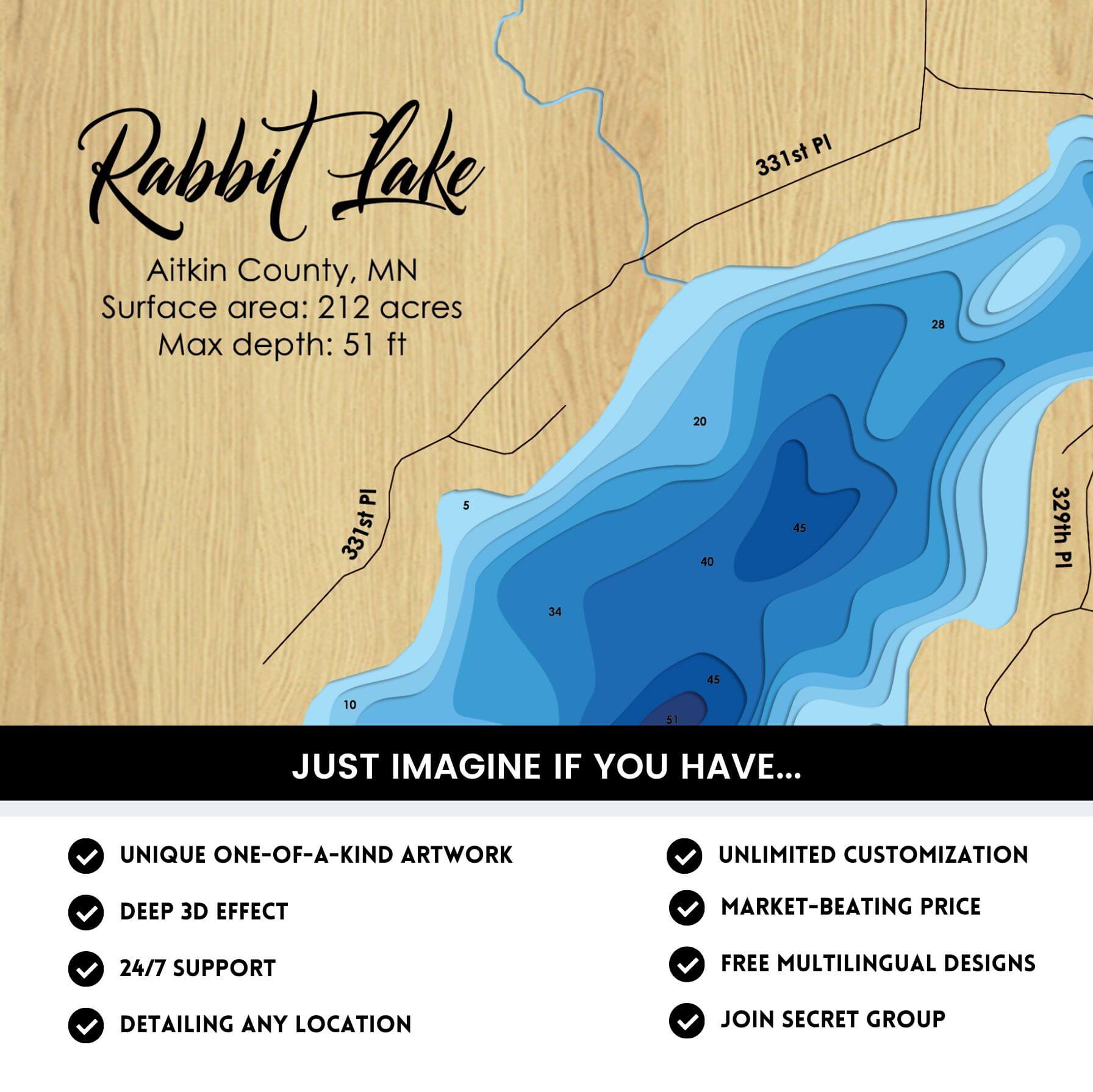 Rabbit Lake, Minnesota Laser Map Files -9 Layers - Svg/Ai/Dxf/Pdf – Moc ...