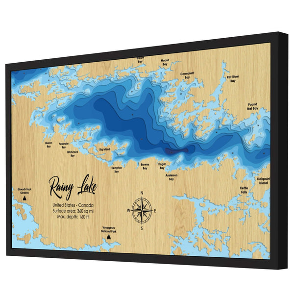 Rainy Lake Map, USA & Canada - Personalized 3D Wood Map - Depth Map Wall Art - Nautical Decor for Lake House