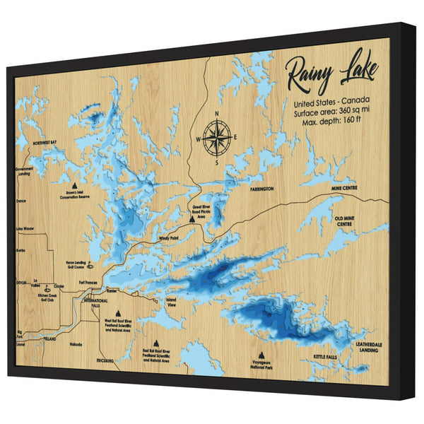 Rainy Lake Map, USA & Canada - Personalized 3D Wood Map - Depth Map Wall Art - Nautical Decor for Lake House