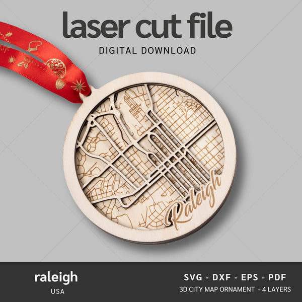 Raleigh, North Carolina USA City Map Ornaments Files - 4 Layers - Svg/Ai/Dxf/Pdf