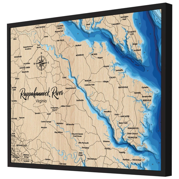 Rappahannock River Map, Virginia - Personalized Wood Map - Depth Map Wall Art - Nautical Decor for Lake House