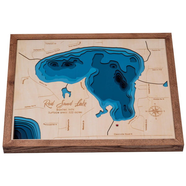 Red Sand Lake, MN 3D Wooden Map – Dark Blue – 9 Layers