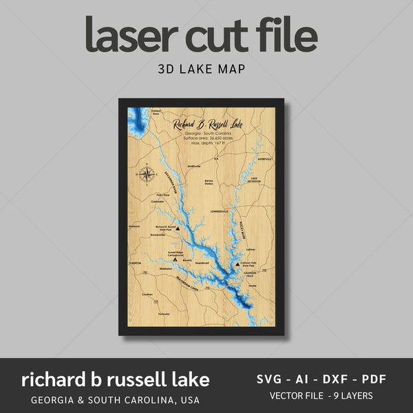 Richard B Russell Lake Laser Map Files - 9 Layers - Svg/Ai/Dxf/Pdf