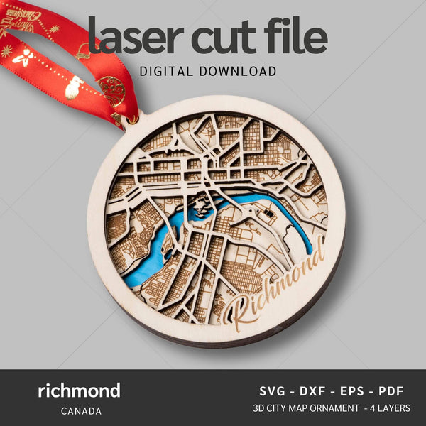 Richmond, Canada City Map Ornaments Files - 4 Layers - Svg/Ai/Dxf/Pdf