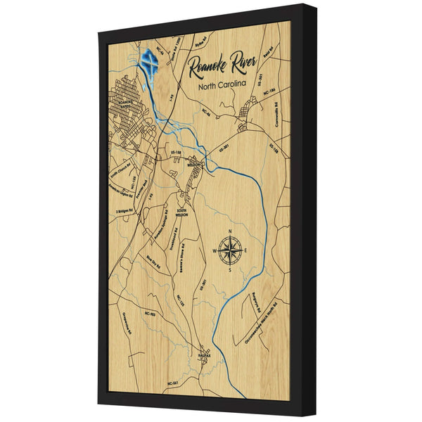 Roanoke River Map, North Carolina - Personalized Wood Map - Depth Map Wall Art - Nautical Decor for Lake House