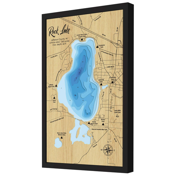 Rock Lake Map, Wisconsin - Personalized 3D Wooden Map - Depth Map Wall Art - Nautical Decor for Lake House