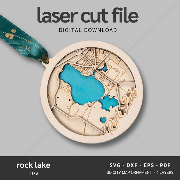 Rock Lake, Washington USA City Map Ornaments Files - 4 Layers - Svg/Ai/Dxf/Pdf