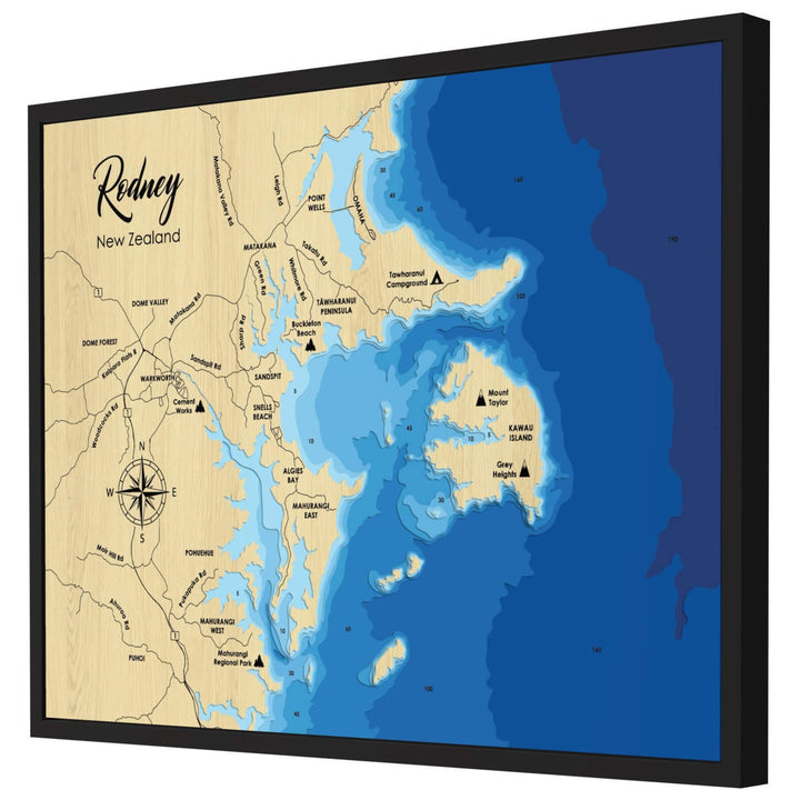 Rodney Map Rodney, New Zealand 3D Wooden Map - Blue – 9 Layers – Moc Tho LLC